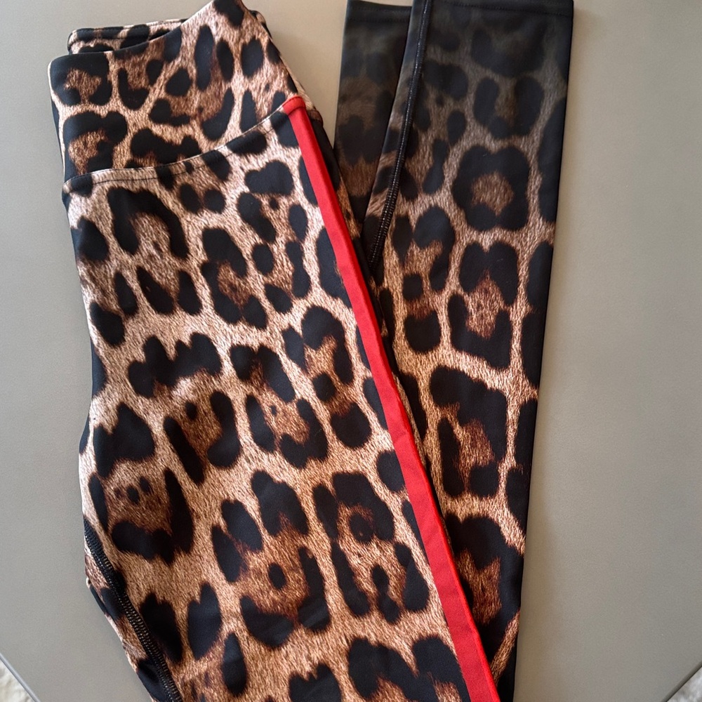 Leopard Print Leggings with Red Trim
